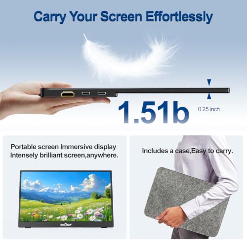 InnoView Portable Monitor 15.6" 1080P for Laptop with Protective Sleeve, Built-in 90° Adjustable Stand USB C HDMI Ultra-Slim Portable Laptop Monitor for MacBook Phone PS Xbox Switch - size: 15.6 Inch