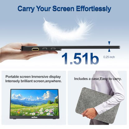 InnoView Portable Monitor 15.6" 1080P for Laptop with Protective Sleeve, Built-in 90° Adjustable Stand USB C HDMI Ultra-Slim Portable Laptop Monitor for MacBook Phone PS Xbox Switch - size: 15.6 Inch