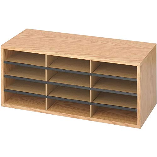 Safco Literature Organizer, 12 Compartments, Office and Classroom Mailbox with Adjustable Shelves, Wood Paper and Mail Sorter, Medium Oak - style: 12 Compartment