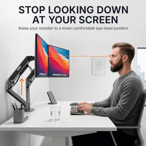 3IDEE FlexiLite Dual Monitor Arm Desk Mount for 17-32" Screens, Holds up to 20 lbs per Monitor, Slim Aluminium Design, Fully Adjustable, Quick Box to Desk Setup, Clamp/Grommet Base, VESA 75/100 - size: 2 Monitore