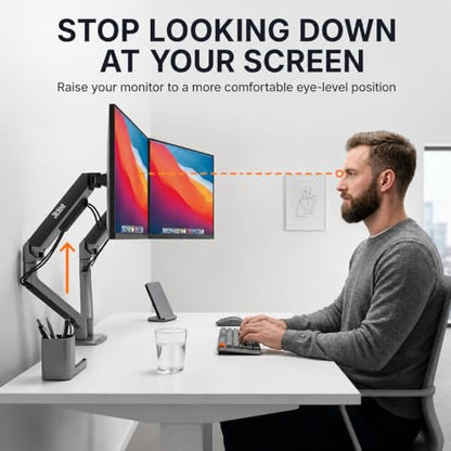 3IDEE FlexiLite Dual Monitor Arm Desk Mount for 17-32" Screens, Holds up to 20 lbs per Monitor, Slim Aluminium Design, Fully Adjustable, Quick Box to Desk Setup, Clamp/Grommet Base, VESA 75/100 - size: 2 Monitore