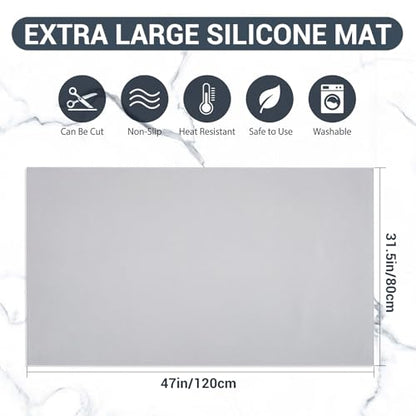 Zhehao 47'' x 31.5'' Large Countertop Protector Mat, Painting & Craft Mat for Desk or Floor, Waterproof Heat Resistant PU Leather Tabletop Cover Protector for Kitchen Dining Room, Gray - size: 31.5'' x 47"