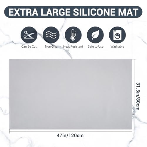 Zhehao 47'' x 31.5'' Large Countertop Protector Mat, Painting & Craft Mat for Desk or Floor, Waterproof Heat Resistant PU Leather Tabletop Cover Protector for Kitchen Dining Room, Gray - size: 31.5'' x 47"