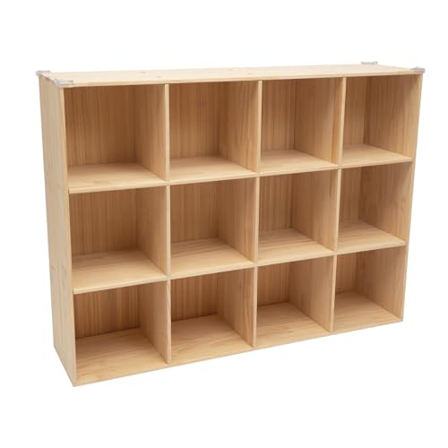 12 Cube Storage Organizer - Solid Wood Bookshelf - Cube Shelf - Vertical or Horizontal Bookcase - Open Book Shelf - Easy Assembly for Bedroom, Living Room, Office - size: 12 Cubes