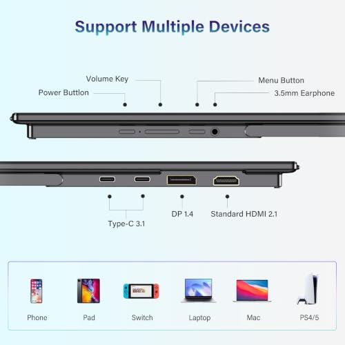InnoView 18.5" Dual Portable Monitor 2K 200Hz 100% sRGB - Foldable & Stackable Design with 315° Screen Adjustment & 180° Stand | DP/USB-C/HDMI, Second Monitor for Laptop, Mac, Windows - size: 18"