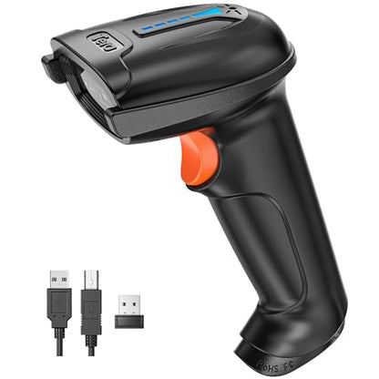 Tera Barcode Scanner with Battery Indicator: 2D Wireless, D5100, Black | USB Wired, 2.4G Wireless, 2200mAh Battery, 1D 2D QR Scanning, IP54 Protection, Retail Checkout Warehouse School PC Phone - color: 2D Black