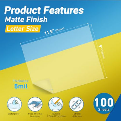 Uinkit 5mil Matte Thermal Laminating Pouches 9 x 11.5 Inches | Thicker Clear Anti-Glare 30 Pack Fitted for Letter Size Laminating Sheets 8.5 x 11 - color: Matte, size: 30 Pack
