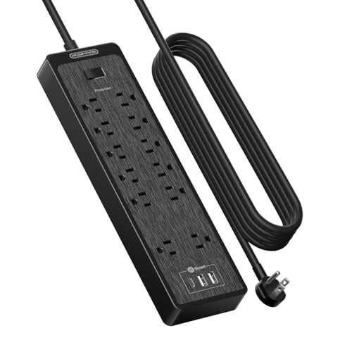 NTONPOWER 15 ft Extension Cord, Flat Plug Power Strip with USB, 12 Outlets Wall Mount, 2100 Joules, 1875W, 15A Circuit Breaker for Home Office Dorm Essentials, Black - color: Black, size: 15 FT-12 Outlets