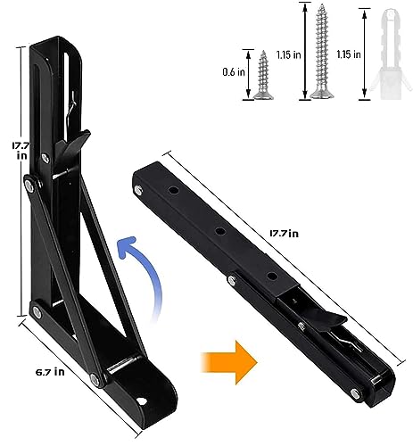 Folding Shelf Brackets - 18 Inch 2 Pcs Heavy Duty Metal Collapsible Shelf Bracket, DIY Wall Mounted Shelf Brackets for Garage Workstation, Stuff Supports, Plant Stand, Black - size: 18 Inch- 2 Packs