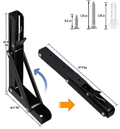 Folding Shelf Brackets - 18 inch 4 Pcs Heavy Duty Collapsible Shelf Bracket, DIY Wall Mounted Metal Shelf Brackets for Garage Workstation, Stuff Supports, Bench Table, Black - size: 18 Inch- 4 Packs