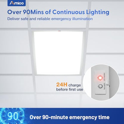 Amico 8Pack 2x4 LED Flat Panel Light with Emergency Battery Backup, ETL/FCC