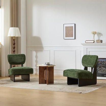 Christopher Knight Home Mores Low Profile Accent Chair Set of 2, Modern Living Room Armless Lounge Chair, Fabric Comfy Reading Chair for Bedroom, Wooden Frame and Thick Padded Seat, Black+Green - color: Black+green