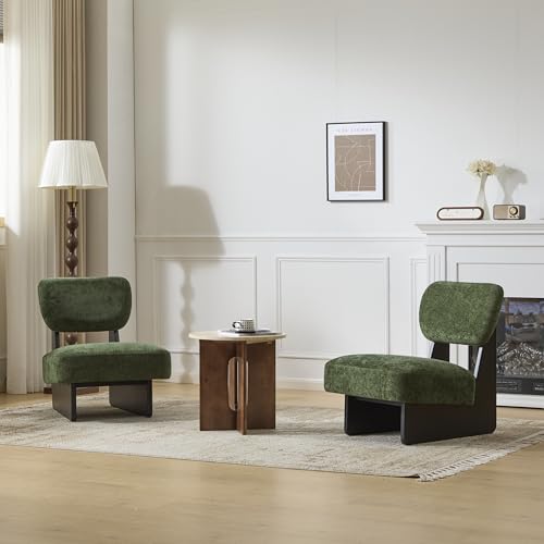 Christopher Knight Home Mores Low Profile Accent Chair Set of 2, Modern Living Room Armless Lounge Chair, Fabric Comfy Reading Chair for Bedroom, Wooden Frame and Thick Padded Seat, Black+Green - color: Black+green