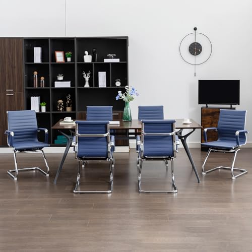 Office Guest Reception Chair Set of 2, Conference Room Chairs Waiting Room Chairs 2 Pack, Modern Leather Office Desk Chair No Wheels(Navy Blue) - color: Navy Blue, size: 2 Pack
