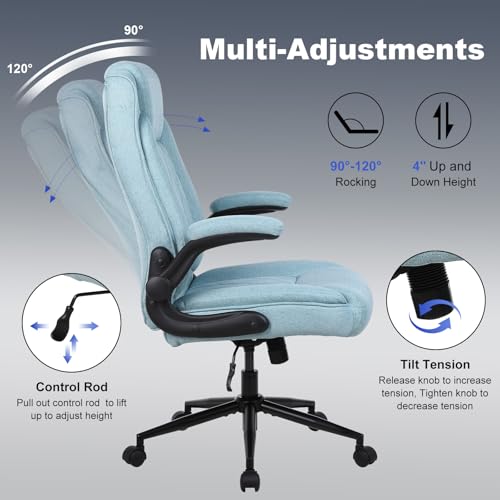 ralex-chair Big and Tall Office Chair -500 lb Office Chair for Big Man, Fabric High Back Office Desk Chair with 120° Tilt Rock,Computer Desk Chair with flip up arm - Light Blue - color: Light Blue, size: set of 1