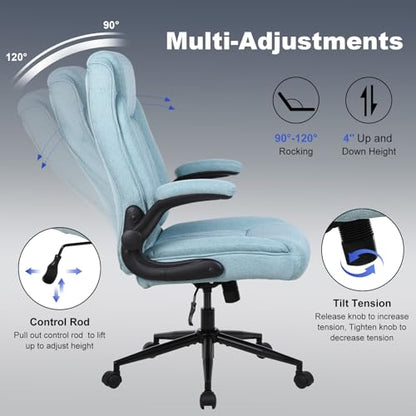 ralex-chair Big and Tall Office Chair -500 lb Office Chair for Big Man, Fabric High Back Office Desk Chair with 120° Tilt Rock,Computer Desk Chair with flip up arm - Light Blue - color: Light Blue, size: set of 1