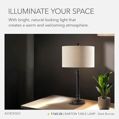 Adesso Table Lamp, Antique Bronze & Oatmeal, Adjustable Height, 34.5” - color: Antique Bronze, size: Table Lamp