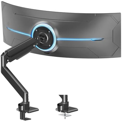 MOUNT PRO Heavy Duty Monitor Arm for 49 inch Ultrawide Screen up to 44 lbs, Single Desk Computer Mount Curved Monitor Stand for Samsung Odyssey G9, Adjustable Gas Spring VESA Mount 75x75 100x100 - size: Max 49", style: Single