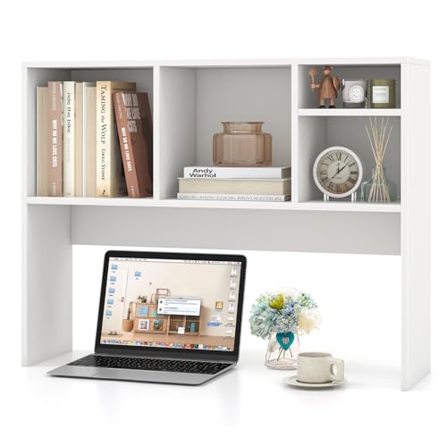 LDAILY Desktop Bookshelf, 2-Tier Office Desk Shelf Organizer with 4 Shelves, 37''L Wood Storage Rack Display Shelf for Office, College Dorm, Bedroom (White) - color: White, size: 4 Shelves