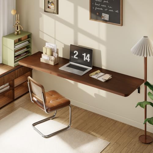 Dogsky Floating Wall Desk 60" x 16" - 500 lbs Heavy Duty Solid Pine - color: Walnut, size: 60" x 16"