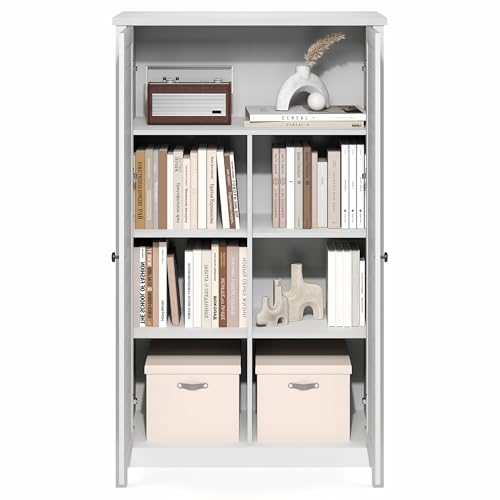 Furinno Robin Storage Cabinet, 4-Tier Pantry Cabinet with Adjustable Shelves, 35W with Louvered Doors, Kitchen Cabinet, Organization and Storage, for Pantry, Living Room, Home Office, White - size: Louvered Doors, 4-Tier