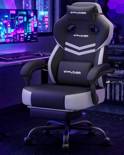 GTPLAYER Big & Tall Gaming Chair, Wide Seat with Footrest, Black & Gray - color: 02 Black & Gray