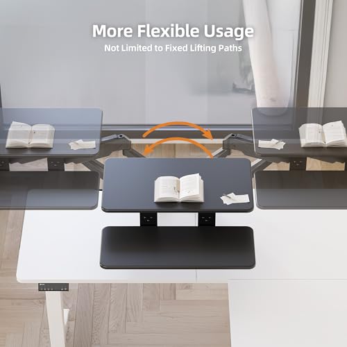 Claiks 24-Inch Sit-Stand Workstation，Innovative Space-Saving Height-Adjustable Ergonomic Desk Converter with Wide Keyboard Tray，Dual Fixation and Flexible Rotation Function, Black - color: Black, size: 24 inch