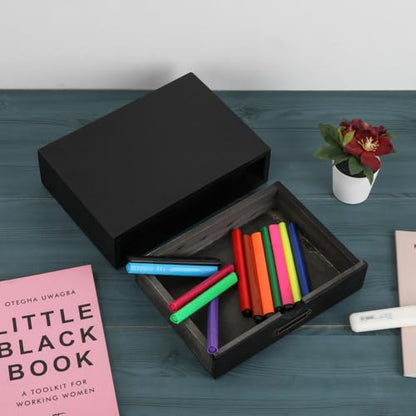 Wooden Drawers Black Wood Desktop Organizer with Drawers - color: BLACK01