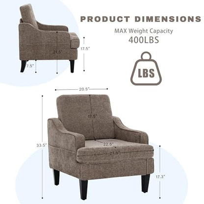 Set of 2 Accent Chair for Living Room,Mid-Century Arm Chair Chenille Fabric Living Room Chairs,Upholstered Reading Chair for Bedroom,Single Sofa Chair with Wood Legs for Apartment (Brown) - color: Brown