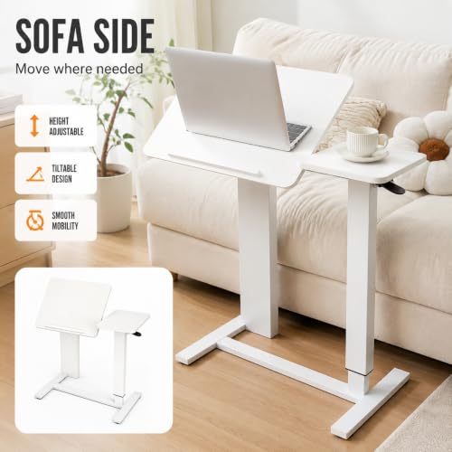32" Height Adjustable Sit Stand Desk Converter, Dual Monitor Laptop Riser, Black (Bedside Desk/Plastic Holder (White)) - color: Bedside Desk / Plastic Holder (White)