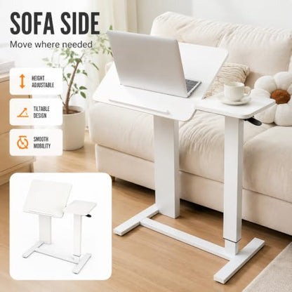 32" Height Adjustable Sit Stand Desk Converter, Dual Monitor Laptop Riser, Black (Bedside Desk/Plastic Holder (White)) - color: Bedside Desk / Plastic Holder (White)