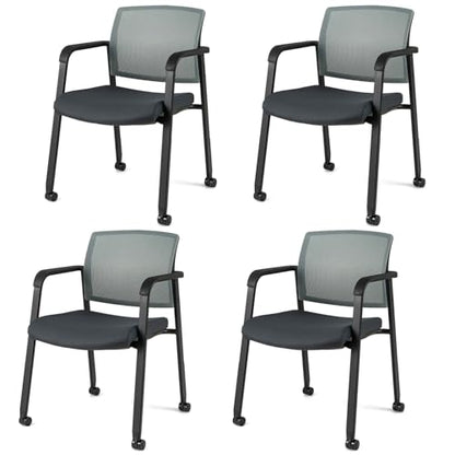 Giantex 4-Pack Waiting Room Chair Set, Rolling Office Desk Chairs with PU Wheels, Armrests, Stackable Guest Chair for Office, School, Lobby,Reception, Conference, Grey - color: Grey