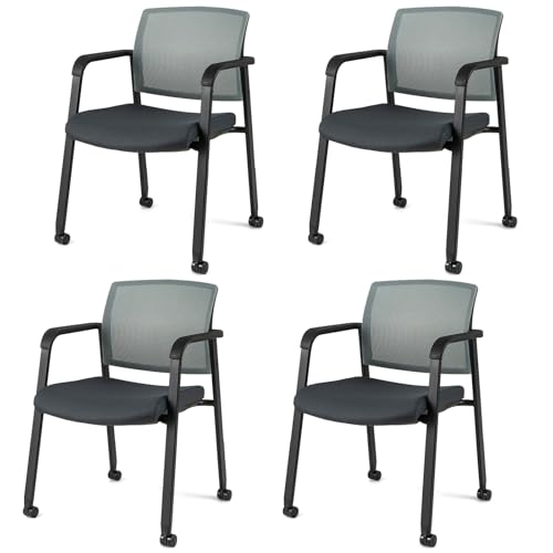 Giantex 4-Pack Waiting Room Chair Set, Rolling Office Desk Chairs with PU Wheels, Armrests, Stackable Guest Chair for Office, School, Lobby,Reception, Conference, Grey - color: Grey