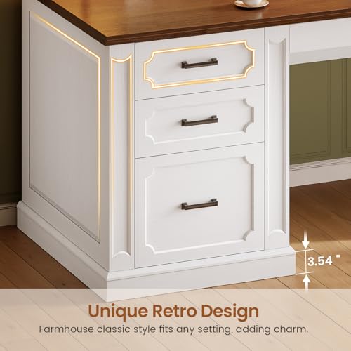 SEDETA 67" Farmhouse Executive L Shaped Desk with Hutch & Storage - color: White+brown, size: 67" L Shaped Desk with Hutch
