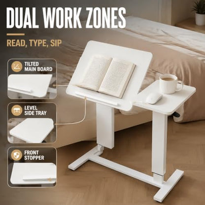 32" Height Adjustable Sit Stand Desk Converter, Dual Monitor Laptop Riser, Black (Bedside Desk/Plastic Holder (White)) - color: Bedside Desk / Plastic Holder (White)
