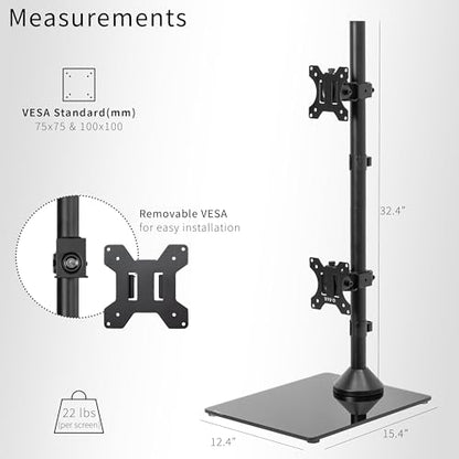 VIVO Dual Monitor Desk Stand with Tempered Glass Base, Free-Standing LCD Mount, Holds in Stacked Vertical Position 2 Ultrawide Screens up to 34 inches, Black, STAND-V002LG - size: Up to 34", style: Tempered Glass Base