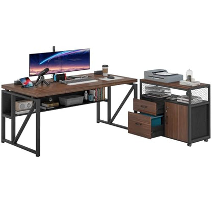 Tribesigns Office Desk with Drawers Sets, 63 inches L Shaped Computer Desk with Mobile File Cabinet,Big Executive Desk for Home Office Furniture Sets (Dark Brown, 63-inch) - color: Dark Brown