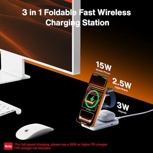 iVANKY 3 in 1 Foldable Magnetic Wireless Charging Station(No Adapter) - color: white