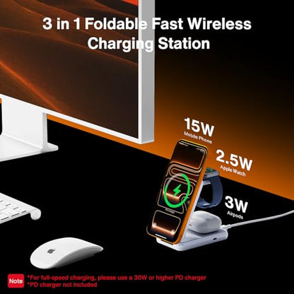 iVANKY 3 in 1 Foldable Magnetic Wireless Charging Station(No Adapter) - color: white