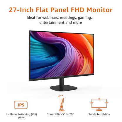 Amazon Basics 27 Inch Monitor, FHD 1080P, 100Hz, IPS, Built-in Speakers, VESA Compatible, USB Ports, Black - size: 27", style: 100Hz