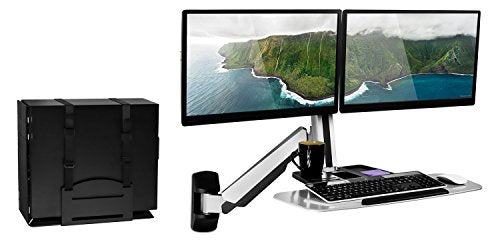 Mount-It! Dual Monitor Wall Mount Workstation with Keyboard Tray & CPU Holder, Sit-Stand Gas Spring Computer Station, Fits Two 27” Displays, 17.6 lbs Each, VESA 75x75 100x100