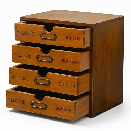 Modular Stackable Apothecary Cabinet 4 Drawer Desk Organizer - Retro Library Card Catalog Wood Storage Box - Organize Stationery, Thread Embroidery, Sewing, Crafts, Junk Drawer & Supplies Countertop - size: 4 Drawer