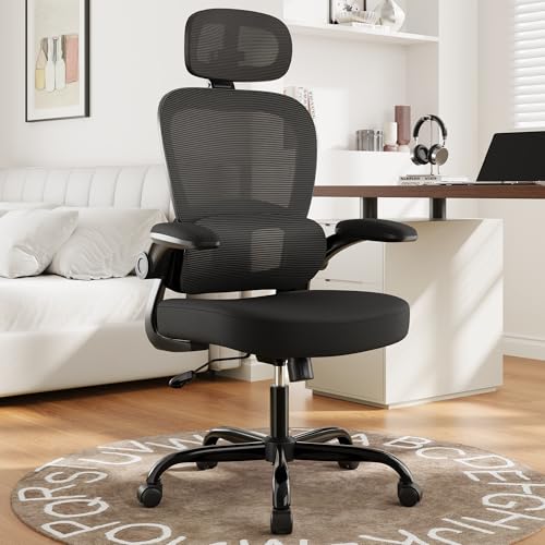 Ergonomic Office Chair 330 lb with Wheels, Lumbar Support & Headrest | Flip-Up Arms,Back Support,Gaming chairs,Breathable Mesh,2D Headrest