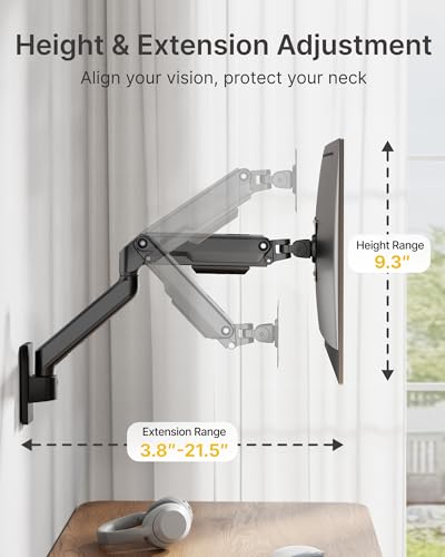 monTEK Single Monitor Wall Mount, Wobble-Free Spring, 17–32" Full Motion | Zero Clearance Wall Mount Retracts To 3.8" From Wall, Wobble-Free Mechanical Spring, Fits Wood, Brick & Concrete Walls - size: Single Arm