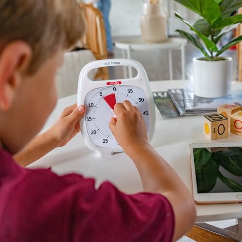 Time Timer Plus 60 Minute Desk Visual Timer — Countdown Timer with Portable Handle for Classroom, Office, Homeschooling, Study Tool with Silent Operation (White) - style: 60 Minute (White) (Pack of 1)