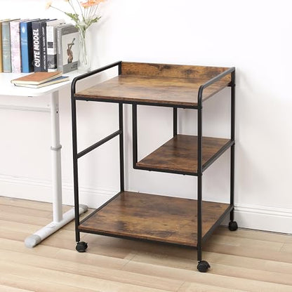 3-Tier Rolling Printer Cart Table Stand Shelves, PC Tower Stand Shelf With Wheels - Under Desk Shelf Unit Storage And Organization, End Sofa Table For Home, Office (Brown Black) - color: Brown Black