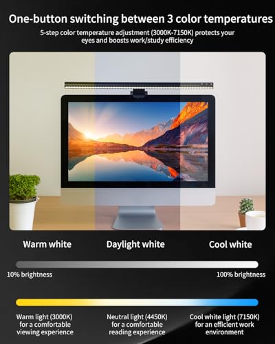 ELUTENG Monitor Light Bar Eye-Careing USB Reading Mnitor lamp 19.7" | Screen Clip Light LED Light Source Touch Control Dimmable Color Sedentary Reminder Desk Lamp for Home Office Gaming