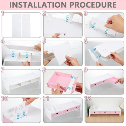 Pink Monitor Riser, Space-Saving Elevated Stand with Smooth Edges for Keyboard Storage, Ergonomic Desktop Organizer for Home & Office, 19.29x7.48x3.93In