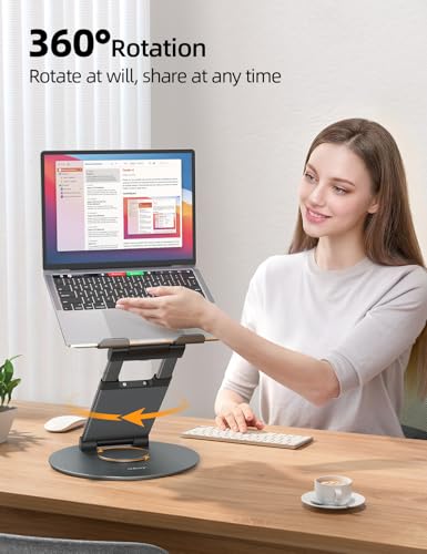 Nulaxy 18" Height Telescopic 360 Rotating Aluminum Laptop Stand Desk, Gray | Ergonomic Computer Holder Riser with Heat-Vent, Standing Desk Converter Holds 22 Lbs for Office Desk Use Fits 10-17" Laptops - color: A-Gray
