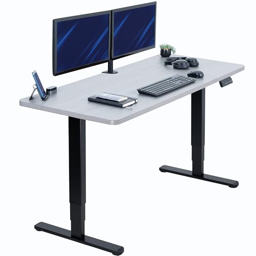 VIVO Dark Gray 60 x 24 in Standing Desk, DESK-KIT-2B6G | Electric, Dual Motor, Holds 220 lbs, Sit Stand, Height Adjustable, Solid One-Piece Table Top, Memory, 2B Series, Black Frame - color: Dark Gray Top / Black Frame, size: 60 x 24